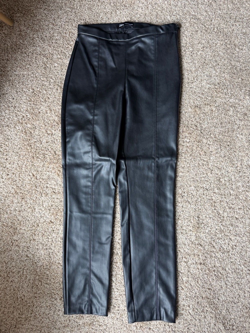 Zara Black Faux Leather Trim Pants